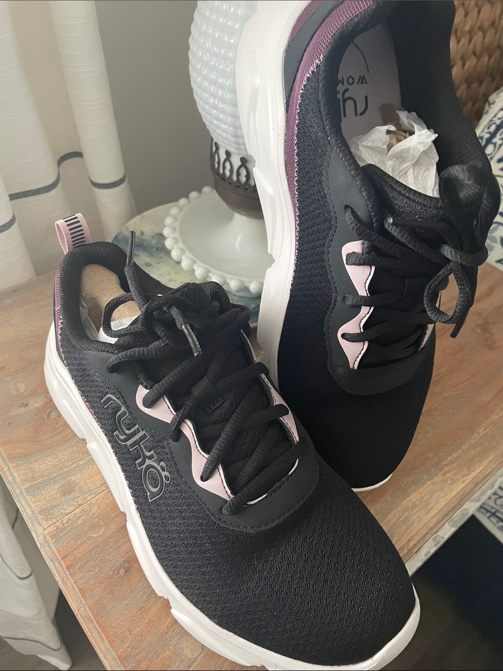 Ryka Black Athletic Sneakers with Pink Accents